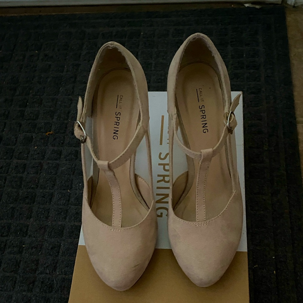 Call It Spring Women's Cream T-Strap Heels